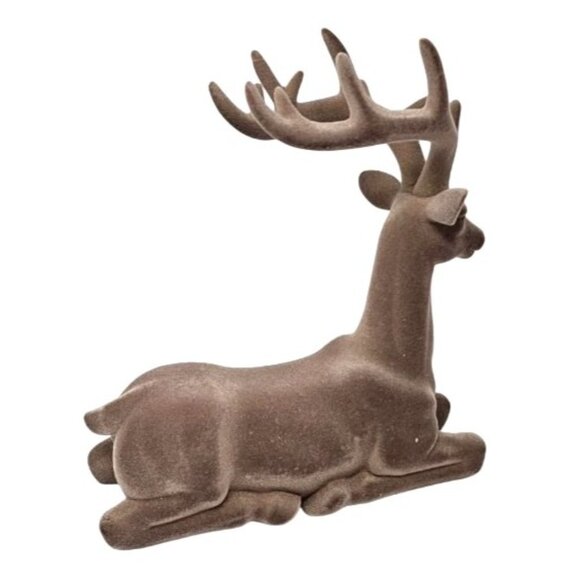 Flocked Brown Sitting 11" Reindeer Deer Christmas Decoration - Picture 5 of 5